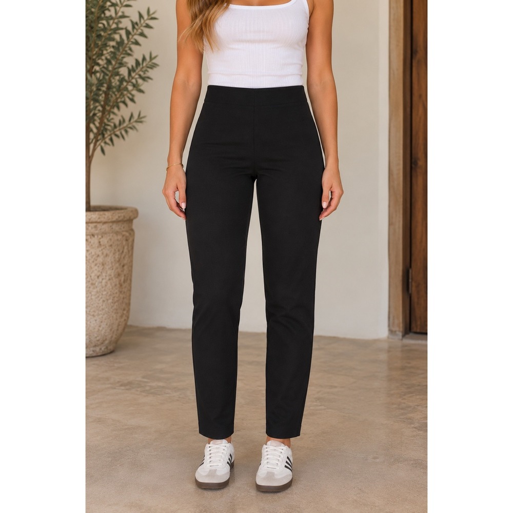 Loft Petites Black High Waist Skinny Pants Size 12P Pull On Stretch Career Ankle